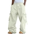 thumbnail image 1 of Men's Wide-Leg Cargo Pants - Drawstring Waist & Adjustable Straps for Streetwear & Casual Outfits Beige 2XL, 1 of 5
