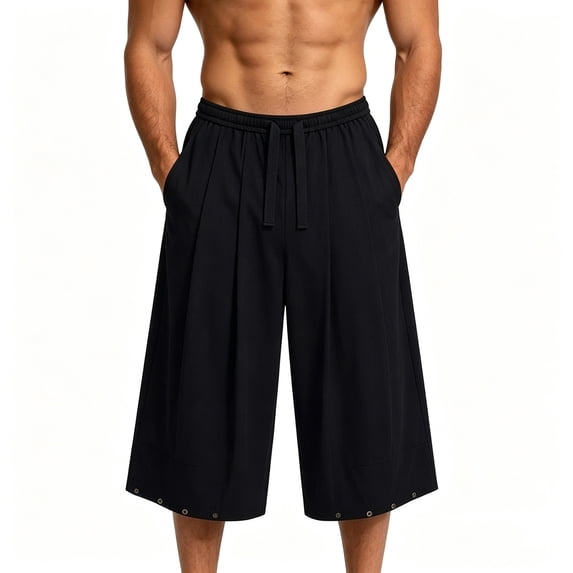 Men's Wide Leg Casual Baggy Japanese Yoga Harem Pants Hip Hop Cropped Pants Loose Fit Size 3XL Black