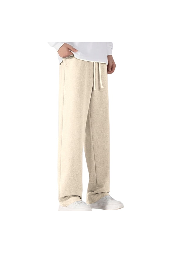 Men's Wide Leg Casual Pants Fall Light Weight Loose Lounge Pants with Pockets Drawstring Elastic Waist Bottoms XL, Beige