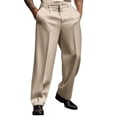 thumbnail image 1 of Men's Wide-Leg Dress Pants - Button Waist for Formal-Casual Occasions & Daily Wear Khaki M, 1 of 6