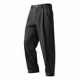 thumbnail image 1 of Men's Wide Leg Dress Pants Striped Baggy Pleated Casual Cotton Golf Trousers Relaxed Fit Elastic Waist Business Work Travel Slacks Size 3XL Black, 1 of 5