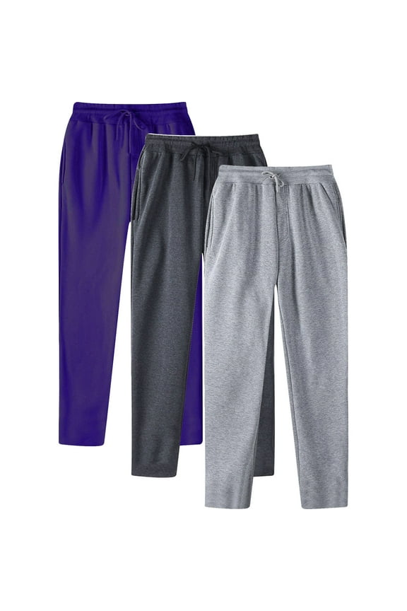 Men's Wide Leg Sweatpants with Pockets, Drawstring Open Bottom Workout Joggers, Solid Color, 3-Pack