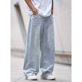 thumbnail image 1 of Men's Wide Leg Jeans Loose Fit Straight Washed Denim Pants Button Front Mid Rise with Pockets Trendy Streetwear for Casual Everyday & Going Out, 1 of 6