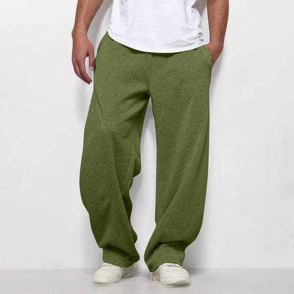 Men's Wide Leg Loose Sweatpants Open Bottom Drawstring Workout Gym Baggy Pants Army Green L