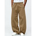 thumbnail image 1 of Men's Wide Leg Pants Baggy Polyester Elastic Waist Loose Fit Streetwear Trousers with Pockets | Zenithor,Khaki L, 1 of 6