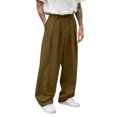 thumbnail image 1 of Men's Wide-Leg Pants - Button Waist & Pleated Design for Casual Everyday Wear Earthy Yellow XL, 1 of 3