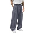 thumbnail image 1 of Men's Wide-Leg Pants - Button Waist & Pleated Design for Casual Everyday Wear Gray 3XL, 1 of 3