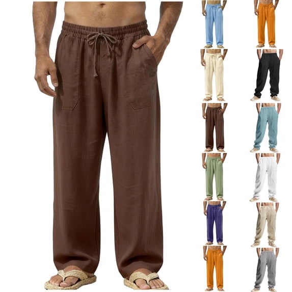 Men's Wide Leg Pants Fashion Loose Drawstring Girdle Leg Pants with Pockets Airport Travel Wear