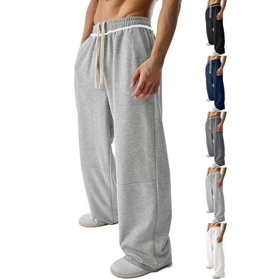 Men's Wide Leg Pants Textured Waist Drawstring Elastic Waist Sweatpants Work Office Wear