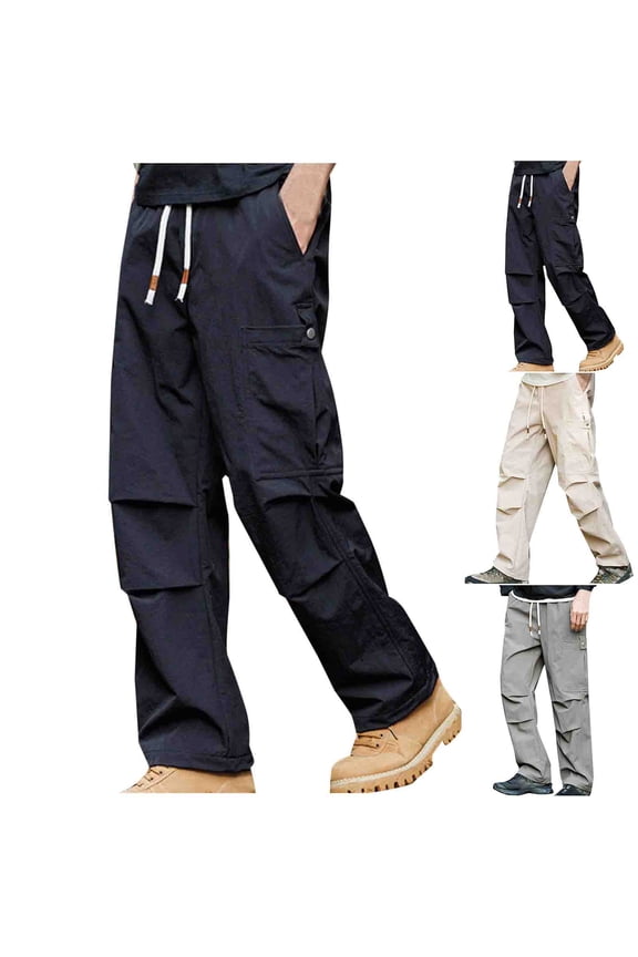 Men's Wide Leg Straight Pants Trousers Casual Tapered Elastic Waist Drawstring Quick Dry Lightweight Stretchy Breathable Daily High Street Work Leisure Relaxed Fit Pants | Zenithor,Black L