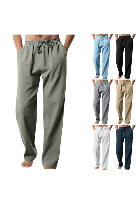 Men's Wide Leg Straight Pants, Trousers, Elastic Waist Drawstring, Casual Daily, Gym Workout, Business Casual, Hiking, Fallow Streetwear Style | HAODEJW,White 2XL