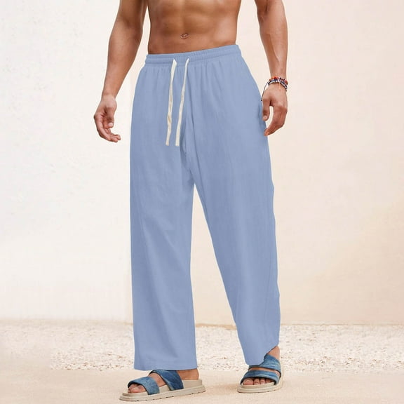 Men's Wide Leg Sweatpants Breathable Sports Straight Lounge Travel Athletic Comfortable Track Pants Solid Color Loose Fit Casual Long Joggers with Pockets