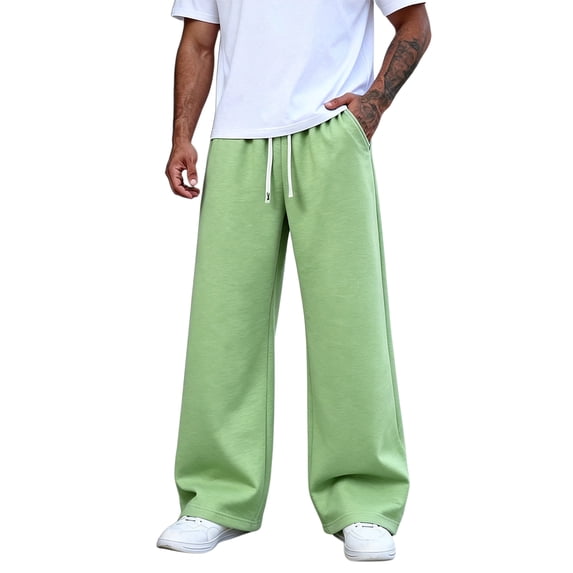 Men's Wide Leg Sweatpants Drawstring Elastic Waist Baggy Casual Loose Straight Leg Solid Color Lounge Pants with Pockets
