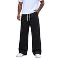 thumbnail image 1 of Men's Wide Leg Sweatpants Drawstring Elastic Waist Baggy Casual Loose Straight Leg Solid Color Lounge Pants with Pockets, 1 of 7