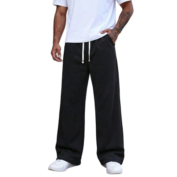 Men's Wide Leg Sweatpants Drawstring Elastic Waist Baggy Casual Loose Straight Leg Solid Color Lounge Pants with Pockets