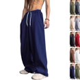 thumbnail image 1 of Men's Wide Leg Sweatpants Elastic Drawstring Waist Baggy Relaxed Fit Soft Daily Gym Lounge Pants with Deep Pockets Dark Blue 3XL, 1 of 10