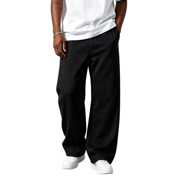 Men's Wide Leg Sweatpants Elastic Waist Casual Baggy Loose Straight Leg Solid Color Lounge Trousers with Pockets