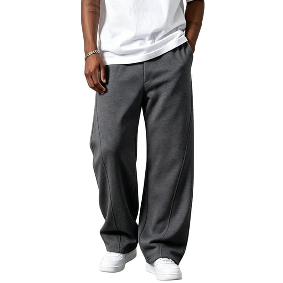Men's Wide Leg Sweatpants Elastic Waist Casual Baggy Loose Straight Leg Solid Color Lounge Trousers with Pockets