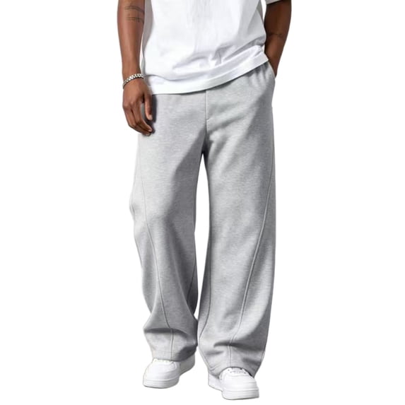 Men's Wide Leg Sweatpants Elastic Waist Casual Baggy Loose Straight Leg Solid Color Lounge Trousers with Pockets