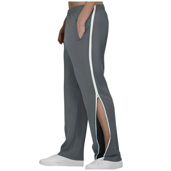 Men’s Wide Leg Sweatpants Fashion Side Zipper Lightweight Pants Loose Fits Elastic Waist Casual with Pockets