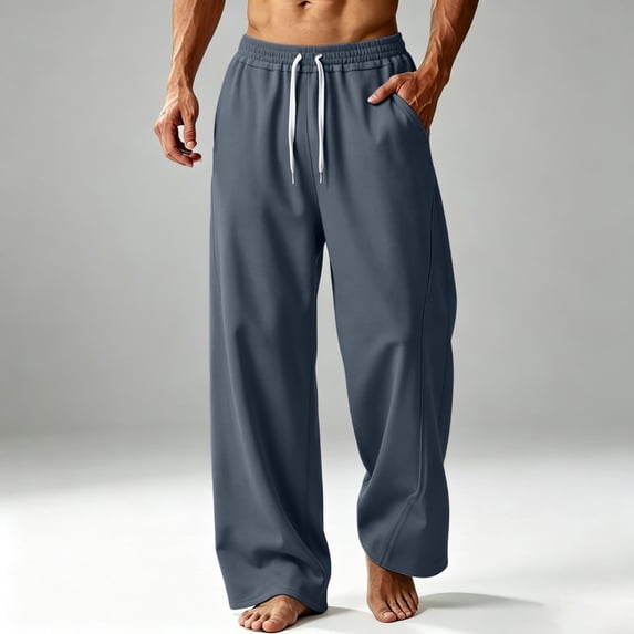 Men's Wide Leg Sweatpants Oversized Lounge Uncuffed Pants Drawstring Waist Casual Joggers