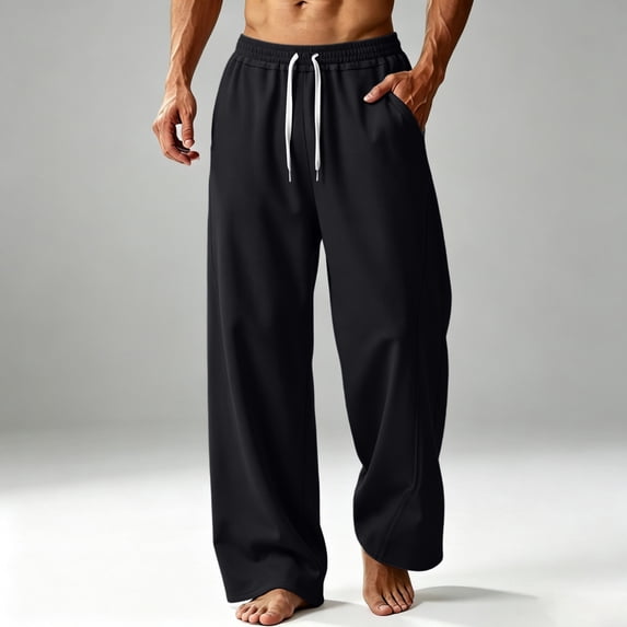Men's Wide Leg Sweatpants Oversized Lounge Uncuffed Pants Drawstring Waist Casual Joggers