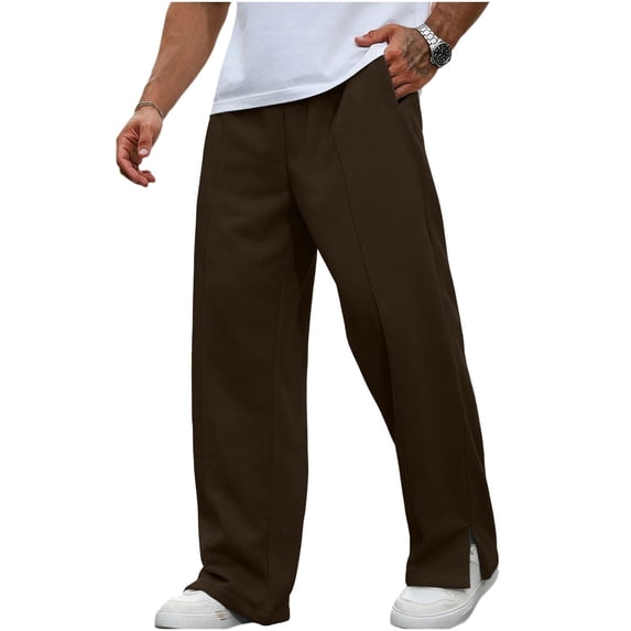 Men's Wide Leg Trousers Loose Straight Cut Split Hem Side Pockets Lightweight Full Length Casual Relaxed Pants, 2XL
