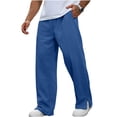 thumbnail image 1 of Men's Wide Leg Trousers Loose Straight Cut Split Hem Side Pockets Lightweight Full Length Casual Relaxed Pants, L, 1 of 6