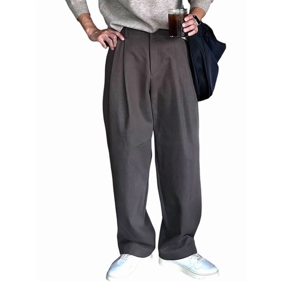 Men's Wide Leg Vintage Old Money Style Pleated Baggy Slacks Pants Dress for Casual Work Dark Gray XL