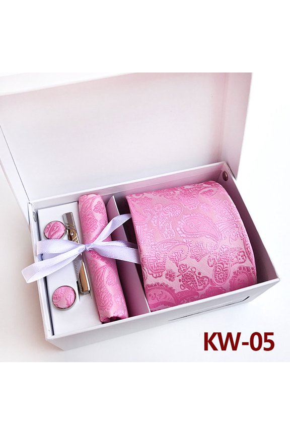Men's Wide Necktie Floral Paisley Pocket Square Tie Clip Cufflinks Set With Box