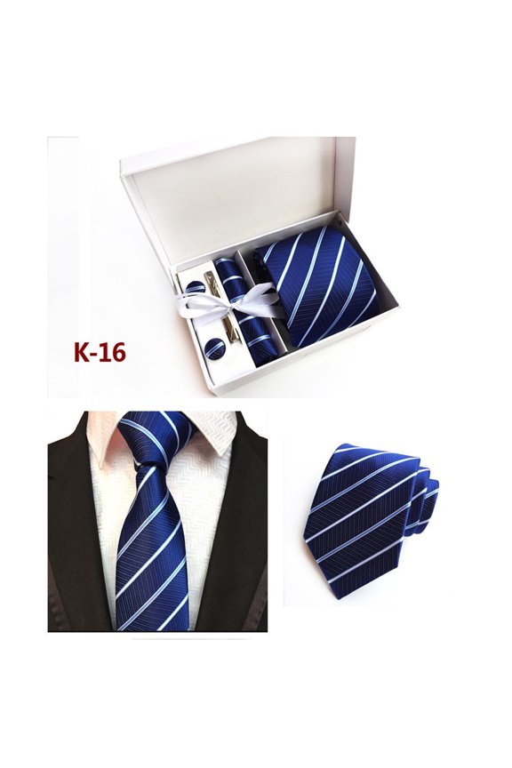Men's Wide Necktie Pocket Square Cuff Links Tie Clip Wedding Party Set With Box