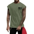 thumbnail image 1 of Men's Wide Shoulder Vest - Patriotic Printed Slimming Fitness Waistcoat - Quick-Dry Fabric for Gym Workouts, Jogging, or Patriotic Events,Army Green L, 1 of 4