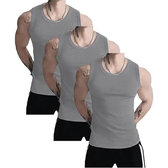 Men's Wide Strap Ribbed Tank Top – High Stretch Breathable Sleeveless Gym Shirt, Men's Ribbed Workout Tank Tops
