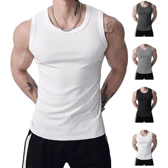 Men's Wide Strap Ribbed Tank Top – High Stretch Breathable Sleeveless Gym Shirt, Men's Ribbed Workout Tank Tops