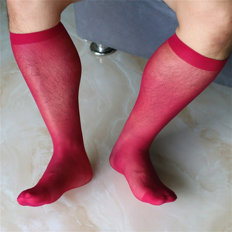 Men's Wide Striped Toe Sheer Dress Socks Silk High Thin Breathable Socks 