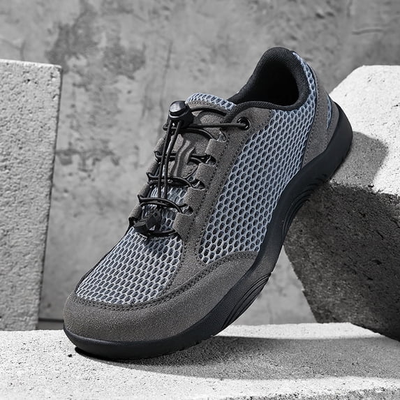 Men’s Wide Toe Box Barefoot Sneakers – Breathable Reflective Mesh Running Shoes with Non-Slip Rubber Sole, Quick-Lace Comfort Trainers for Gym, Walking & Outdoor Sports