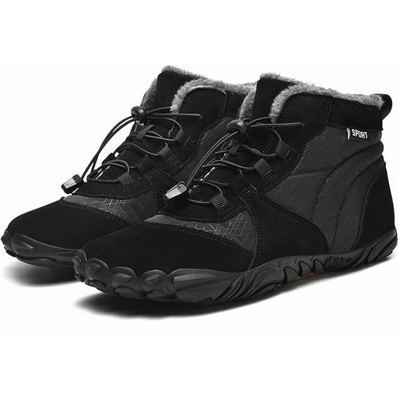 Men’s Wide Toe Box Barefoot Snow Boots Warm Fur Lined Winter Waterproof Anti-Slip Zero Drop Sole Casual Walking Sneakers Outdoor Hiking Climbing Shoes