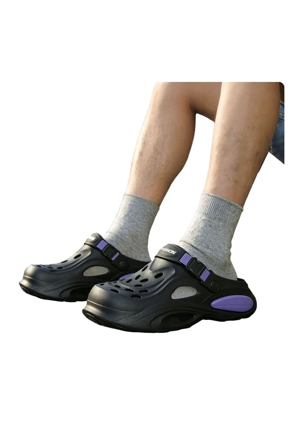 Men's Wide Toe Box Platform Clogs Breathable Backless Slip On Slide Sandals Closed Toe Non Slip Garden Shoes Black Size 9.5