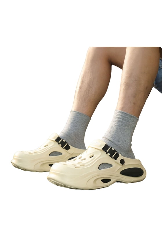Men's Wide Toe Box Platform Clogs Breathable Backless Slip On Slide Sandals Closed Toe Non Slip Garden Shoes Brown Size 8.5