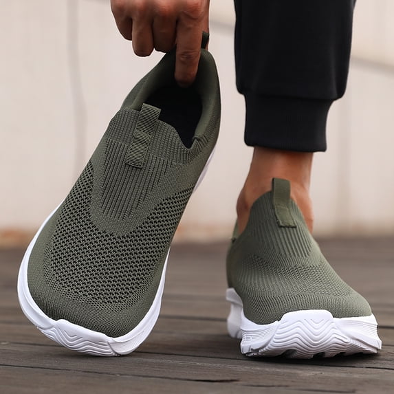 Men's Wide Toe Box Slip-On Walking Shoes Breathable Mesh Comfort Sneakers