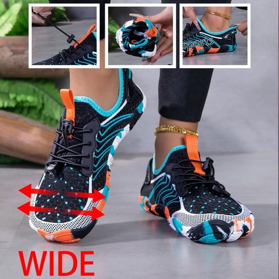 Men's Wide Toe Box Water Shoes, Quick-Dry Barefoot Aqua Shoes, Breathable Hiking and Camping Sneakers, Elastic No-Tie Walking Shoes for Trekking, Beach, Swimming and Outdoor Sports