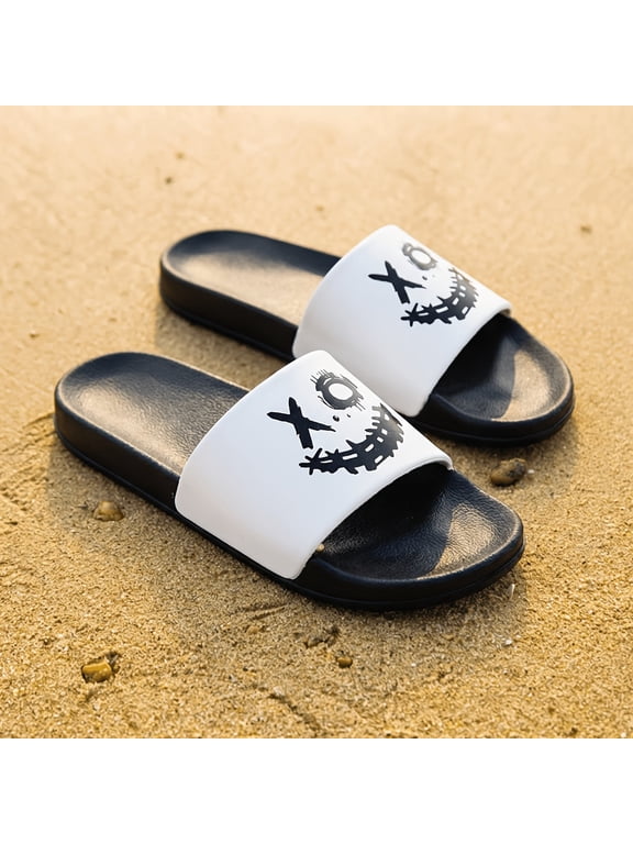 Men’s Wide Toe Slide Sandals Comfortable Cartoon Print Lightweight Non Slip Athletic Slippers for Beach Bathroom Pool Indoor Outdoor Casual Home Wear