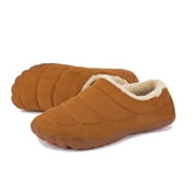 WOTTE Men's Wide Toe Slippers with Soft Wool-Like Lined Suede Winter Warm Clog Slippers Indoor Outdoor Anti-Skid House Shoes Brown