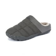 WOTTE Men's Wide Toe Slippers with Soft Wool-Like Lined Suede Winter Warm Clog Slippers Indoor Outdoor Anti-Skid House Shoes Grey