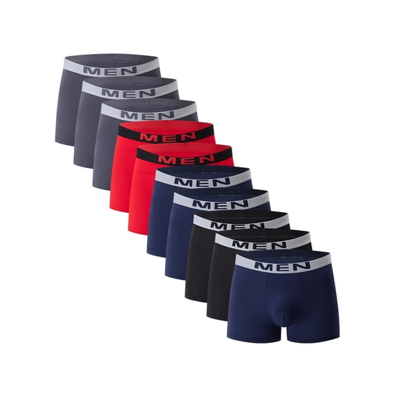 Men's Wide Waistband Letter Print Solid Underwear Trunks 10 Pack Mixed Colors L