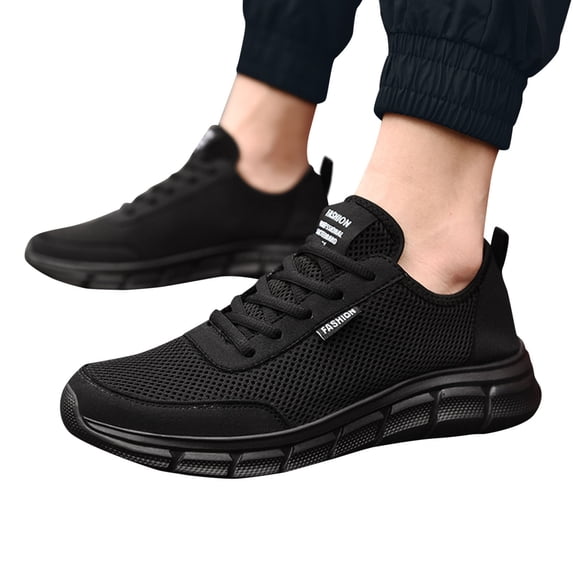 Men's Wide Walking Shoes Fashion Breathable Knit Upper Sneakers Soft Cushioning Non Slip Daily Walking Travel Slip on Footwear Black Size 11.5