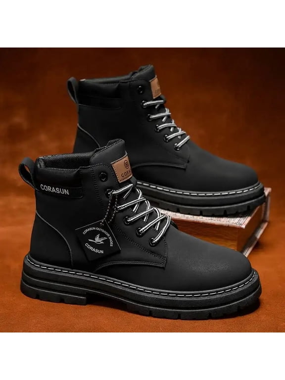 Men's Wide Width High Top Lace Up Work Boots Non Slip Ankle Combat Boots Durable Outdoor Hiking Boots For All Seasons