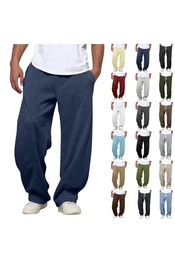 Men's Wide-leg Pants Athletic Running Petite/Regular/Tall Sweatpants with Pockets Tapered Casual Workout Pants Navy XL