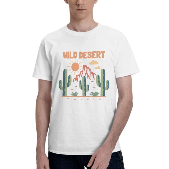 Men's Wild Desert Cactus T-Shirt Premium 100% Cotton Short Sleeve T Shirt Tee Crew Neck Casual Tshirt Tee,White,XL