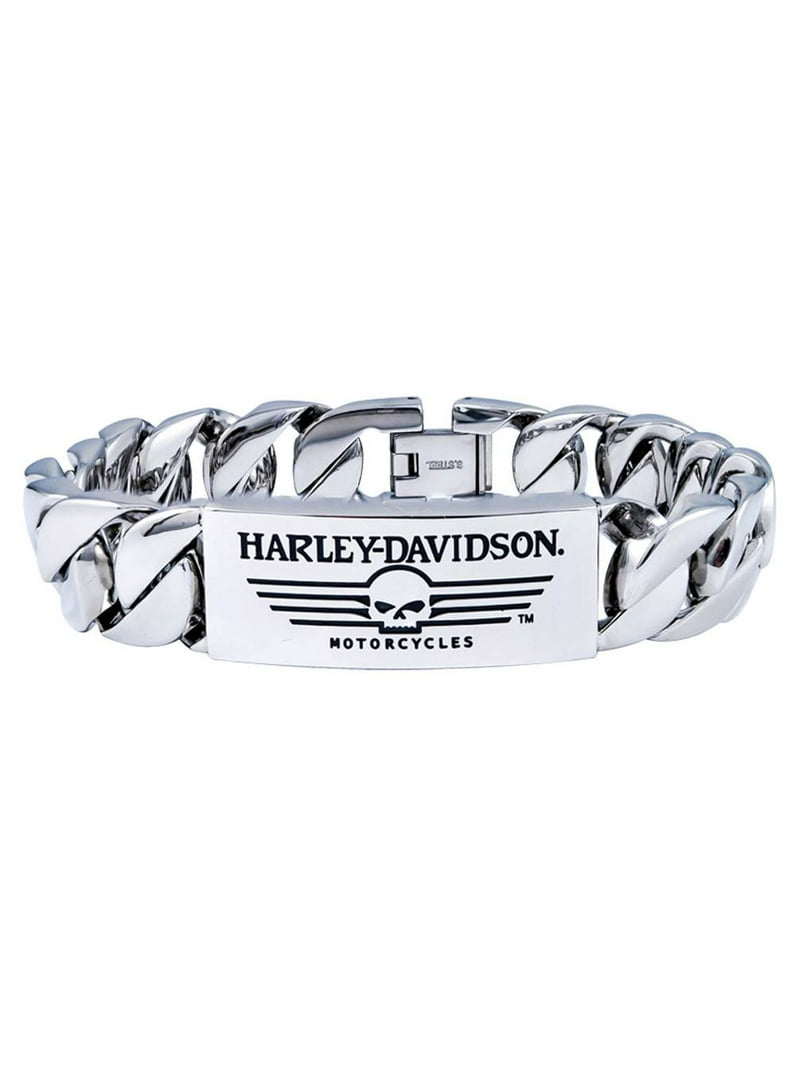 Men's Willie G Skull Steel ID Curb Link Bracelet HSB0140, Harley